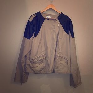 Blue Bi You Khaki/Leather Jacket • Size 22/24